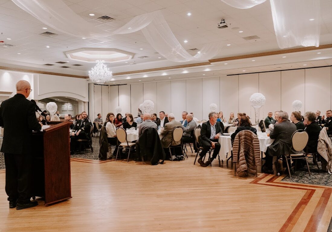 Behind speaker addressing crowd at Best of Lemont 2022