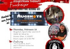 Flier promoting fundraiser for Holistic Riding Equestrian Therapy at Mugshots in Homer Glen